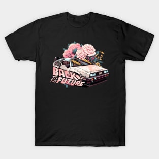 back to the future gift,pinky floral delorean car,time travel,flowers T-Shirt